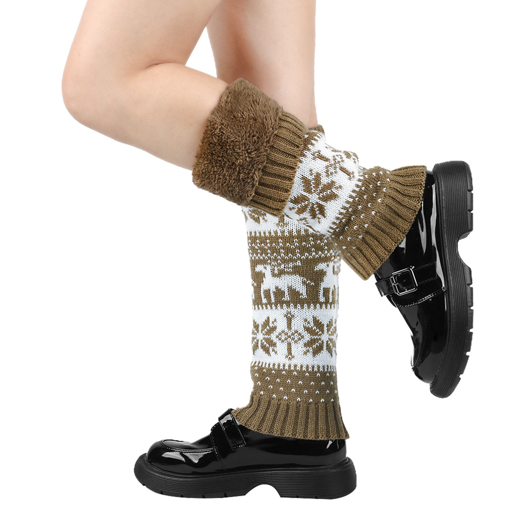 Knit Thicken Boot Socks Thermal Wool Knitted Deer Pattern Female Leg Warmer